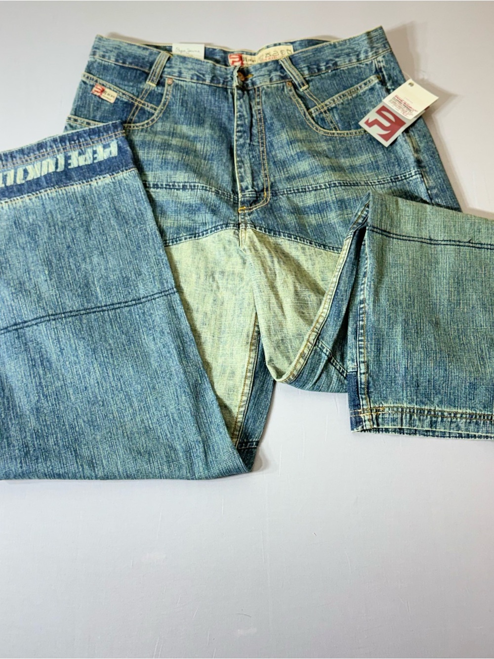 NWT Vintage Pepe Jeans UK Ltd Baggy Patchwork Wide Leg Denim Jeans Y2K
Deadstock